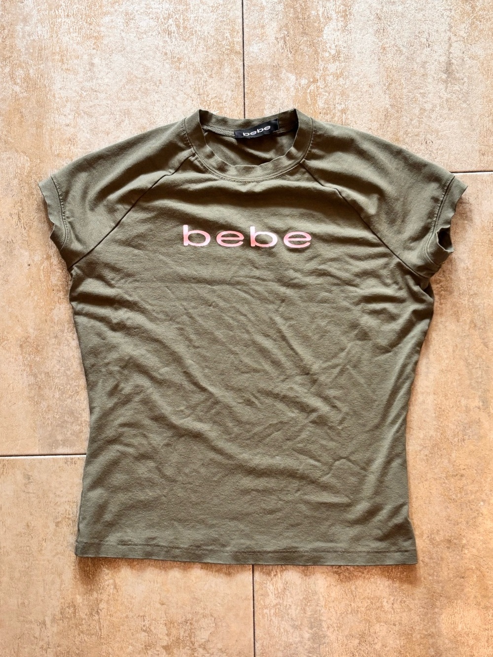 bebe Olive Green Logo Tee size S